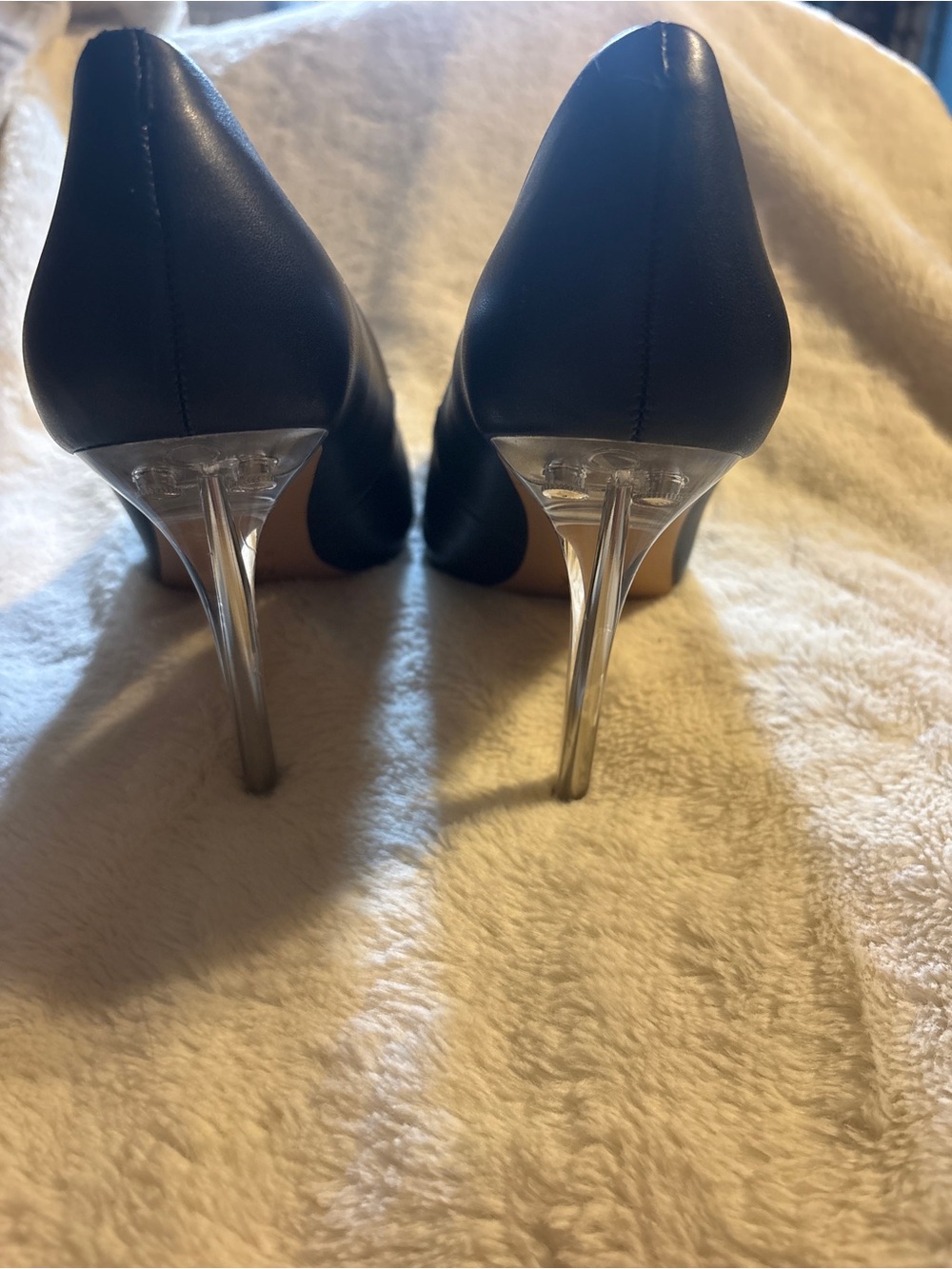Mix No. 6 Black Pointed-Toe Pumps with Clear Stiletto Heel